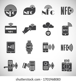 NFC related icons set on background for graphic and web design. Creative illustration concept symbol for web or mobile app.