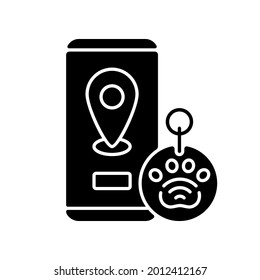NFC and RFID pet tags black glyph icon. Provide all important data about your pet in one small digital device attached to animal. Silhouette symbol on white space. Vector isolated illustration