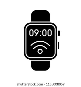 NFC smartwatch glyph icon. Near field communication. Smart wristwatch. Contactless technology. Silhouette symbol. Negative space. Vector isolated illustration