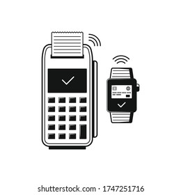 NFC smartwatch linear icon. Payment terminal. concept icon on white background