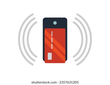 Sistema NFC con tarjeta de pago y smartphone. Ilustración plana simple.