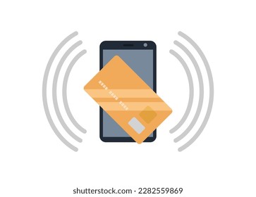 NFC-System mit Smartphone und Zahlungskarte. Einfache flache Illustration.
