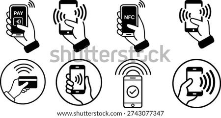Nfc tap to pay icons mobile payment smartphone contactless transaction wireless digital secure cashless credit card finance