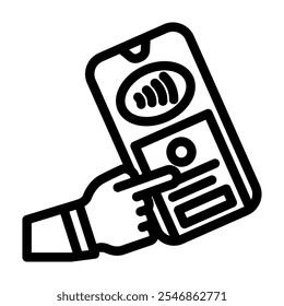 NFC Toque para desbloquear el Vector de icono de línea de tecnología. NFC Toque para desbloquear el signo de tecnología. Ilustración negra de símbolo de contorno aislado