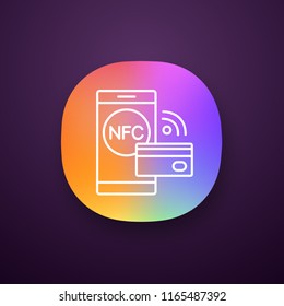 NFC technology app icon. Near field communication. Contactless payment. Cashless smartphone payment. UI/UX user interface. Web or mobile application. Vector isolated illustration