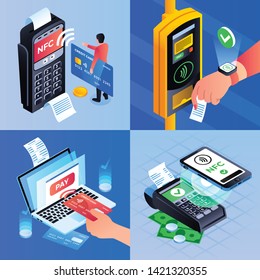 Nfc technology banner set. Isometric set of nfc technology vector banner for web design