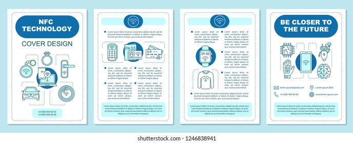 NFC technology brochure template layout. Near field communication. Flyer, booklet, leaflet print design. Contactless technology. Vector page layouts for magazines, annual reports, advertising posters