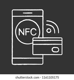 NFC technology chalk icon. Near field communication. Contactless payment. Cashless smartphone payment. Isolated vector chalkboard illustration