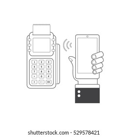 NFC technology concept. Smartphone and POS-terminal, processing of mobile payments. E-commerce. Vector illustration