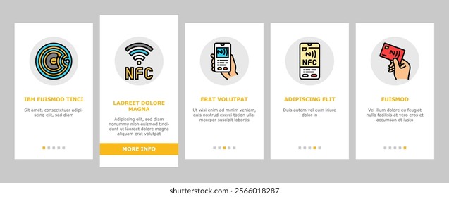 nfc technology contactless onboarding mobile vector payment communication, proximity wireless, data transfer, chip tag, reader nfc technology contactless illustrations