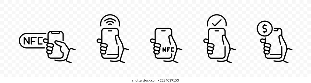 NFC-Technologie. Unberührbare Zahlungssymbole. Nahe der Feldkommunikation. NFC-Symbole. 