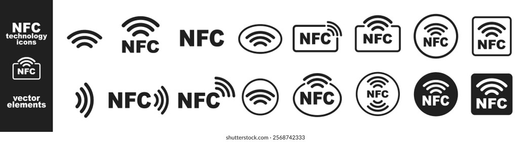 NFC technology. Contactless wireless pay sign logo. NFC concept icon set. Contactless payment isolated on transparent background