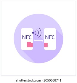 NFC technology flat icon. Near-field communication. Easy speed wireless data exchange. Digital smart technologies concept. Color vector illustration