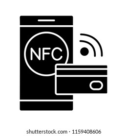 NFC technology glyph icon. Near field communication. Contactless payment. Cashless smartphone payment. Silhouette symbol. Negative space. Vector isolated illustration