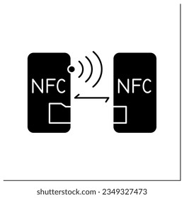 NFC technology glyph icon. Near-field communication. Easy speed wireless data exchange. Digital smart technologies concept.Filled flat sign. Isolated silhouette vector illustration