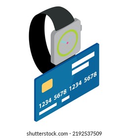 Nfc Technology Icon Isometric Vector. New Modern Wristwatch And Bank Credit Card. Modern Futuristic Technology, Cashless Payment