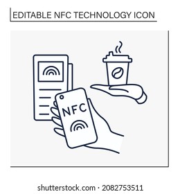 NFC technology line icon. Contactless payment.Banking terminal for buying coffee. Contactless payment concept. Isolated vector illustration. Editable stroke