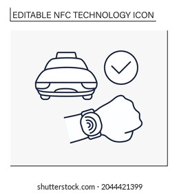 NFC technology line icon. Successful payment for taxi service. Banking on smart watch. Contactless payment concept. Isolated vector illustration. Editable stroke