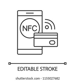 NFC technology linear icon. Near field communication. Thin line illustration. Contactless payment. Cashless smartphone payment. Contour symbol. Vector isolated outline drawing. Editable stroke