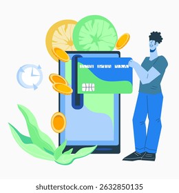 NFC technology and online payment banner design. NFC payments for secure and online transactions concept, flat vector illustration isolated on white background.