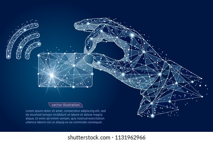 NFC technology. payments concept. NFC touch payment vector outline Icon. Vector abstract polygonal image mash line and point.