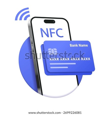 NFC technology. Smartphone pay by credit card via electronic phone wallet. Online banking. Online payment. Confirmed internet transaction via smartphone. Digital money transfer. Vector illustration