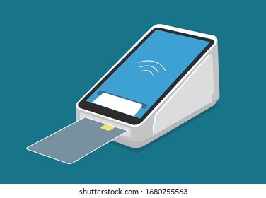 NFC terminal illustration. Pos terminal vector art. NFC payments concept. Сard payment terminal