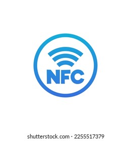 NFC transaction wireless cashless technology symbol or sign, vibrant gradient vector illustration isolated on white background. NFC payments icon in circle frame.