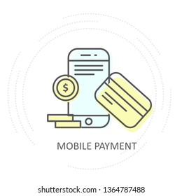 NFC wireless mobile payment icon - smartphone with credit card and coins
