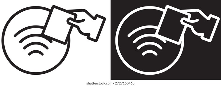 NFC wireless payment icon, contactless cashless payment. Symbol of purchase or store, cash register or bank card. Cashless payment on Transparent background
