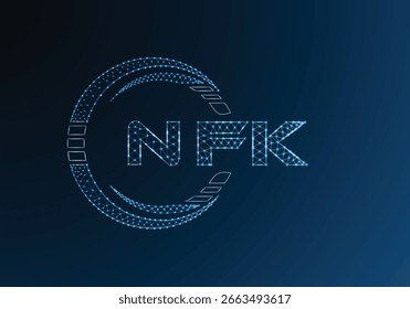 Diseño de Vector de logotipo de letra polivinílica baja NFK. Diseño de logotipo de poliéster de la flor de NFK. Logotipo de poliéster bajo.