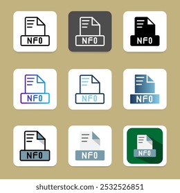 Nfo collection of file format icons for a modern interface, such as document, file type and extension.