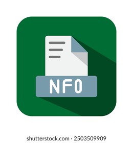 Iconos planos del texto de Nfo. archivos de documento del símbolo, Archivar, extensión, tipo de archivo. Se puede utilizar para Sitios web, software, interfaz de usuario y App móviles.