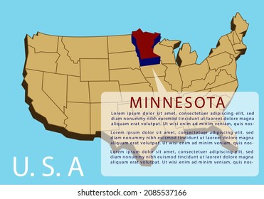 The nfographic map template of Minnesota state, United States of America