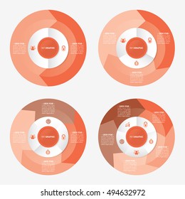 nfographic template pie orange charts with 2, 3, 4, 5 steps