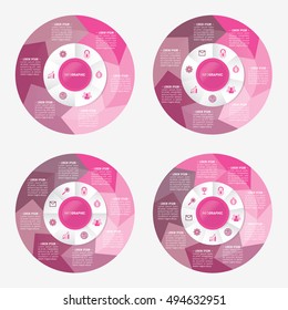 nfographic template pie pink charts with 6, 7, 8, 9 steps