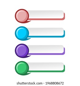 nfographics for inserting text.There are square and circle frames.There are purple,  red, blue and green.Vector illustration isolated on white background.