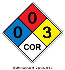 NFPA Diamond 704 0-0-3 COR Symbol Sign, Vector Illustration, Isolate On White Background Label. EPS10