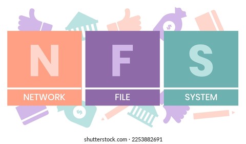 NFS - siglas del Sistema de archivos de red. fondo de concepto de negocio. concepto de ilustración vectorial con palabras clave e iconos. ilustración con iconos para banner web, volante, página de inicio
