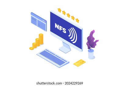 NFS - Sistema de archivos de red isométrico. Ilustración vectorial.