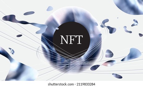 NFT abstract modern sign. It's icon in beautiful gradient color circle shape for using digital token of data stored on a blockchain.  