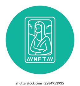 Nft art color line icon. Blockchain technology in digital crypto art. Pictogram for web page.