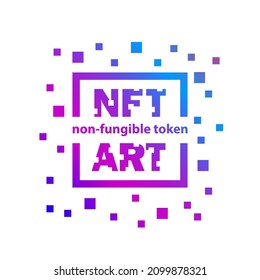 NFT Art Icon With Frame And Square Pixel Particles Around.