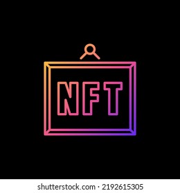 NFT Artwork line colorful icon. Non fungible Token Framed Picture linear vector concept symbol on dark background