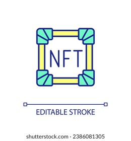 NFT asset RGB color icon. Art monetization. Sell and buy virtual item. Blockchain technology development. Isolated vector illustration. Simple filled line drawing. Editable stroke. Arial font used
