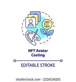 NFT avatar casting concept icon. Brands monetization. Important trend abstract idea thin line illustration. Isolated outline drawing. Editable stroke. Arial, Myriad Pro-Bold fonts used