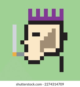 NFT avatar Pixel estilo Crypto Guy Smoking. Crypto Punk. token NFT de arte criptográfico. Cabeza masculina. vector de persona de caracteres