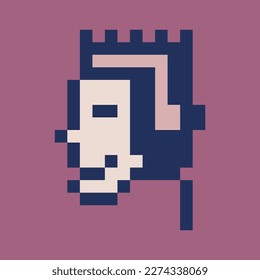 NFT avatar Pixel style Happy Crypto Guy with headphones listen music. Funny Crypto Punk. Crypto art NFT token. Male head. Character person vector illustration