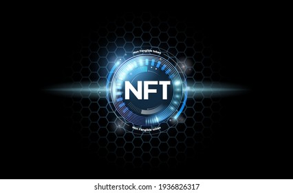 NFT background . Non fungible tokens with glitter effect in neon style. Vector illustration design.