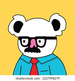 NFT Bear art flat vector illustration. cute polar  bear with  fashion, nft art, nft bear, cartoon style character